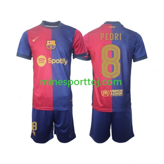 FC Barcelona UCL Font PEDRI 8 Børne Hjemmebane Fodboldtrøje 2024-2025 Lange Ærmer
