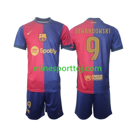 FC Barcelona UCL Font Robert Lewandowski 9 Børne Hjemmebane Fodboldtrøje 2024-2025 Lange Ærmer