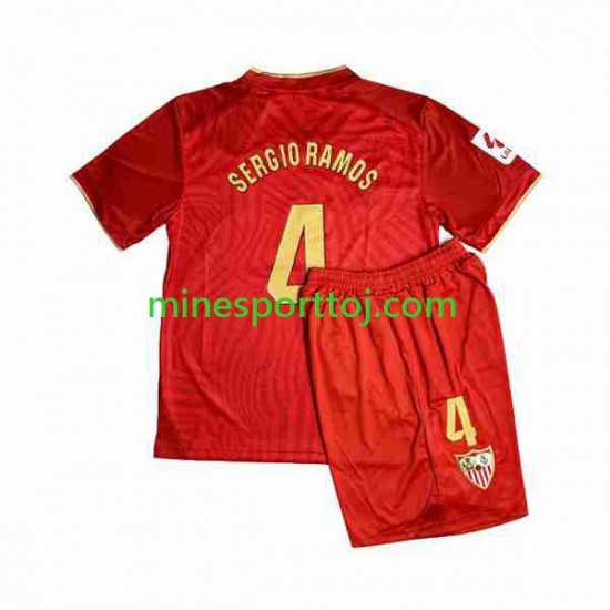 Sevilla FC Sergio Ramos 4 Børne Udebane Fodboldtrøje 2023-2024 Lange Ærmer