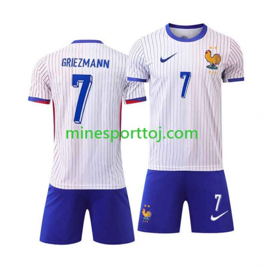Frankrig Antoine Griezmann 7 Euro 2024 Børne Udebane Fodboldtrøje Lange Ærmer