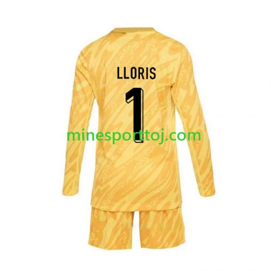 Frankrig Målmand Hugo Lloris 1 Euro 2024 Børne Hjemmebane Gul Fodboldtrøje med Korte Ærmer