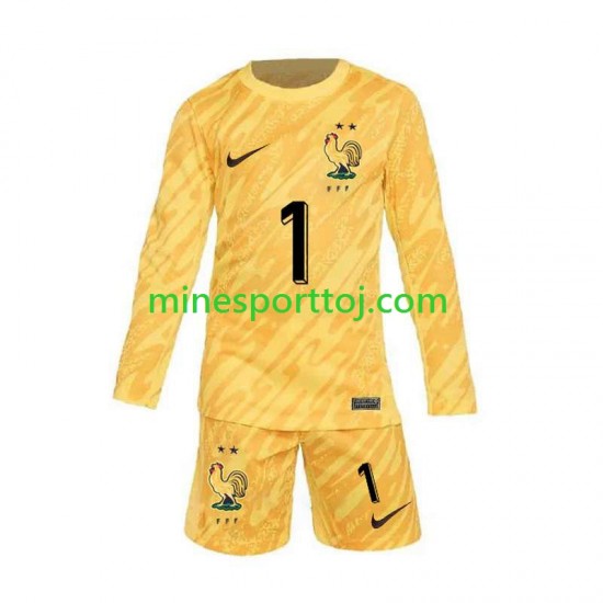 Frankrig Målmand Hugo Lloris 1 Euro 2024 Børne Hjemmebane Gul Fodboldtrøje med Korte Ærmer