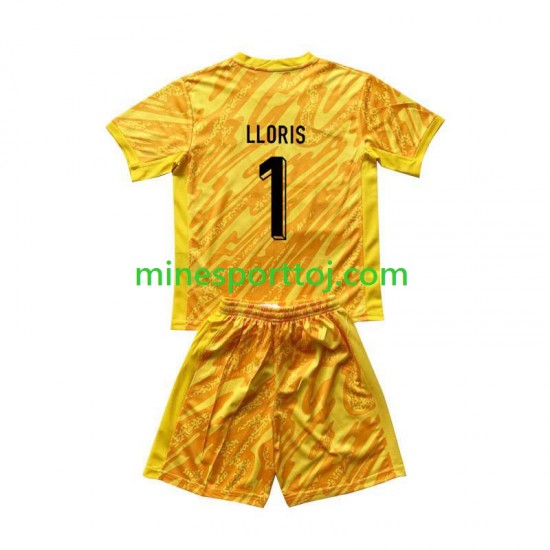 Frankrig Målmand Hugo Lloris 1 Euro 2024 Børne Hjemmebane Gul Fodboldtrøje Lange Ærmer