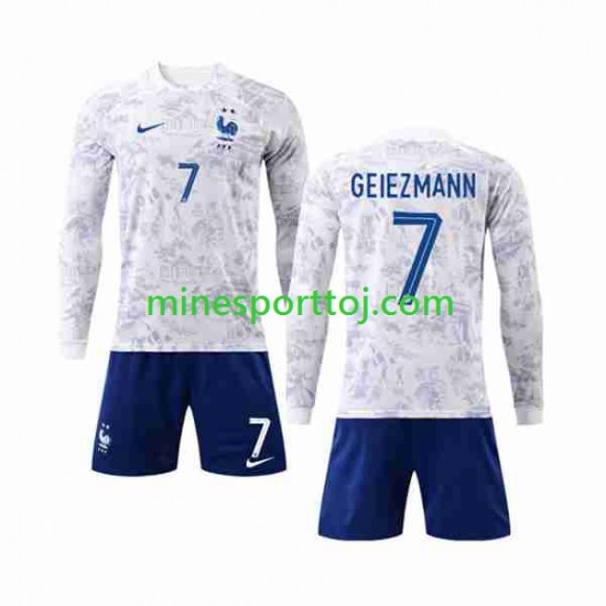 Frankrig Griezmann 7 Børne Udebane Fodboldtrøje VM 2022 med Korte Ærmer