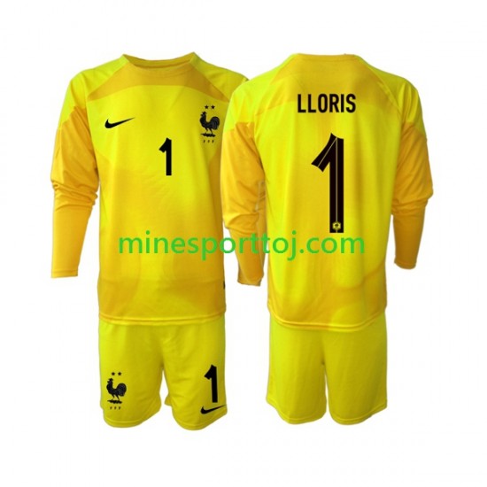 Frankrig Målmand Hugo Lloris 1 Børne Tredje Fodboldtrøje VM 2022 med Korte Ærmer