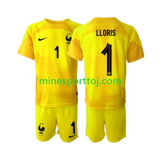 Frankrig Målmand Hugo Lloris 1 Børne Tredje Fodboldtrøje VM 2022 Lange Ærmer