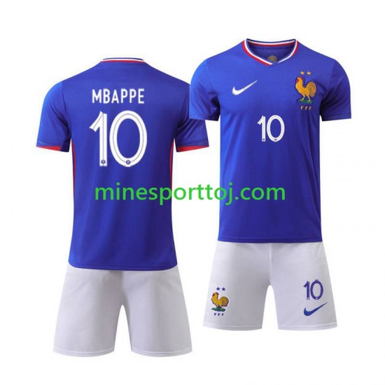 Frankrig Kylian Mbappe 10 Euro 2024 Børne Hjemmebane Fodboldtrøje Lange Ærmer