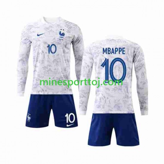 Frankrig Mbappe 10 Børne Udebane Fodboldtrøje VM 2022 med Korte Ærmer