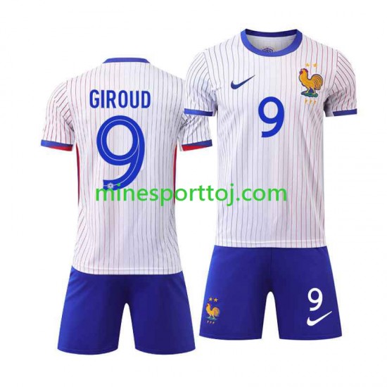 Frankrig Olivier Giroud 9 Euro 2024 Børne Udebane Fodboldtrøje Lange Ærmer
