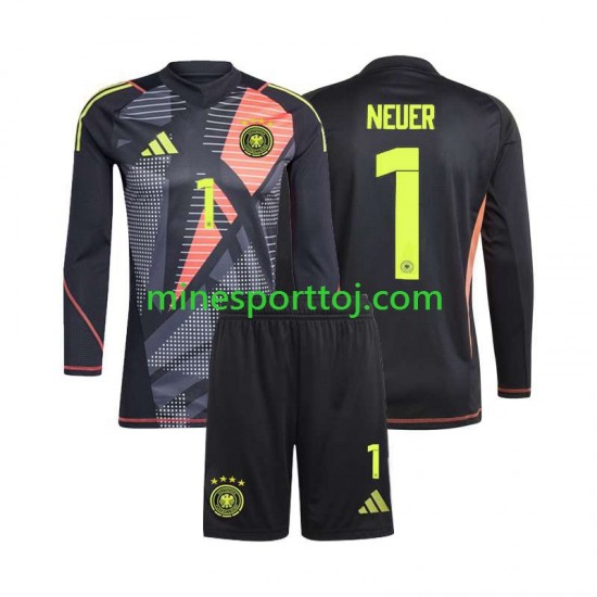 Tyskland Målmand Manuel Neuer 1 Euro 2024 Børne Hjemmebane Sort Fodboldtrøje med Korte Ærmer