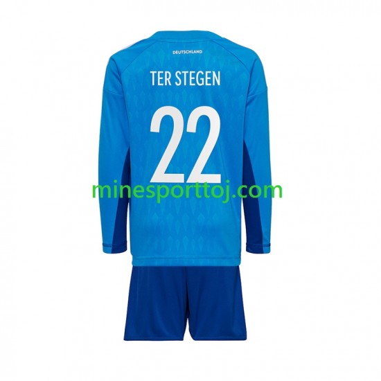 Tyskland Målmand ter Stegen 22 Børne Hjemmebane Fodboldtrøje VM 2022 med Korte Ærmer