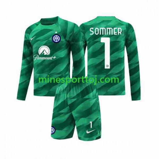 Inter Milan Målmand Sommer 1 Børne Udebane Fodboldtrøje 2023-2024 med Korte Ærmer