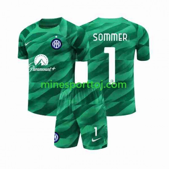 Inter Milan Målmand Sommer 1 Børne Udebane Fodboldtrøje 2023-2024 Lange Ærmer