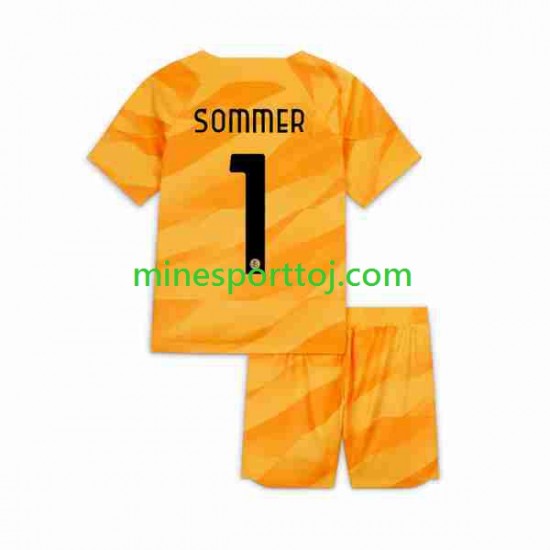 Inter Milan Målmand Sommer 1 Børne Hjemmebane Fodboldtrøje 2023-2024 Lange Ærmer