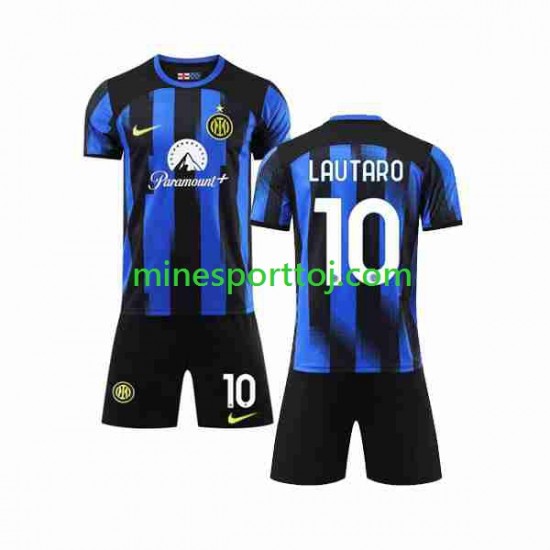 Inter Milan Lautaro Martinez 10 Børne Hjemmebane Fodboldtrøje 2023-2024 Lange Ærmer