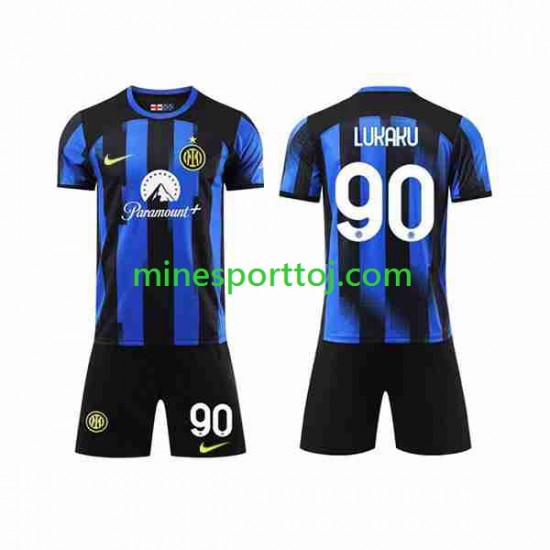 Inter Milan Lukaku 90 Børne Hjemmebane Fodboldtrøje 2023-2024 Lange Ærmer