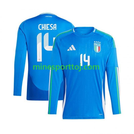 Italien Chiesa 14 Euro 2024 Herre Hjemmebane Blå Fodboldtrøje med Korte Ærmer
