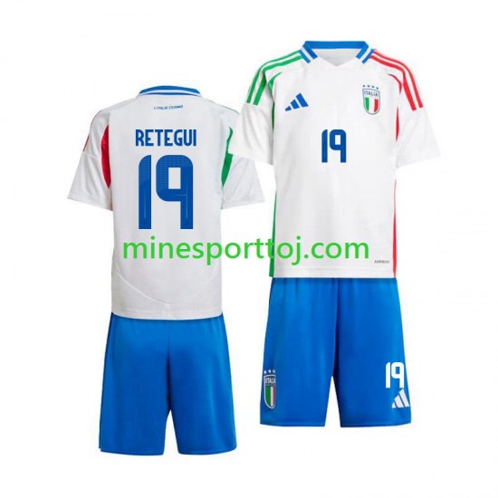 Italien Mateo Retegui 19 2024 Børne Udebane Fodboldtrøje Lange Ærmer