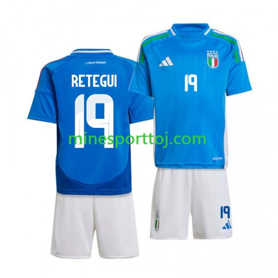 Italien Mateo Retegui 19 2024 Børne Hjemmebane Fodboldtrøje Lange Ærmer
