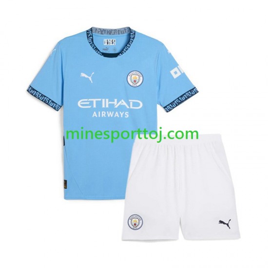 Manchester City Børne Hjemmebane Blå Fodboldtrøje 2024-2025 Lange Ærmer