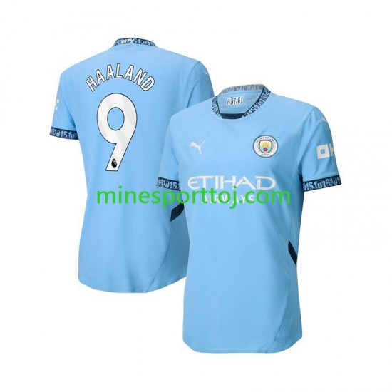 Manchester City Erling Haaland 9 Herre Hjemmebane Blå Fodboldtrøje 2024-2025 Lange Ærmer