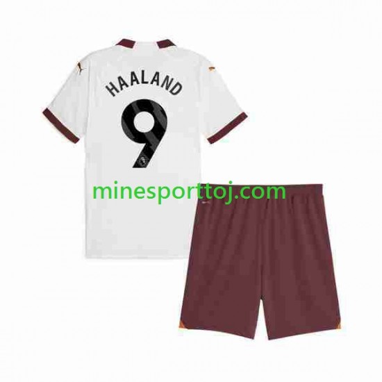 Manchester City Erling Haaland 9 Børne Udebane Fodboldtrøje 2023-2024 Lange Ærmer