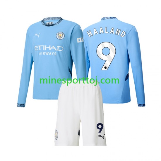 Manchester City Erling Haaland 9 Børne Hjemmebane Fodboldtrøje 2024-2025 med Korte Ærmer