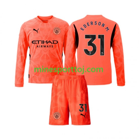 Manchester City Målmand Ederson Moraes 31 Børne Udebane Fodboldtrøje 2024-2025 med Korte Ærmer