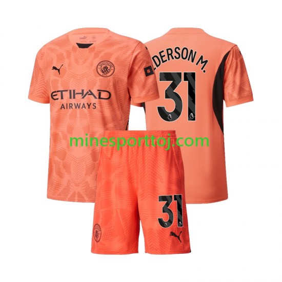 Manchester City Målmand Ederson Moraes 31 Børne Udebane Fodboldtrøje 2024-2025 Lange Ærmer