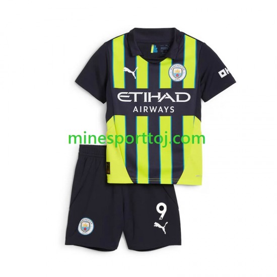 Manchester City Haaland 9 Børne Udebane Fodboldtrøje 2024-2025 Lange Ærmer