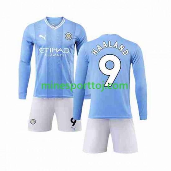 Manchester City Haaland 9 Børne Hjemmebane Fodboldtrøje 2023-2024 med Korte Ærmer Manchester City Haaland 9 Børne Hjemmebane Fodboldtrøje 2023-2024 med Korte Ærmer