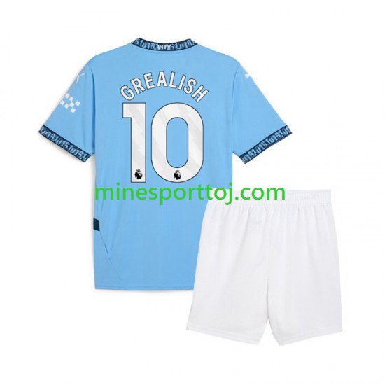 Manchester City Jack Grealish 10 Børne Hjemmebane Blå Fodboldtrøje 2024-2025 Lange Ærmer