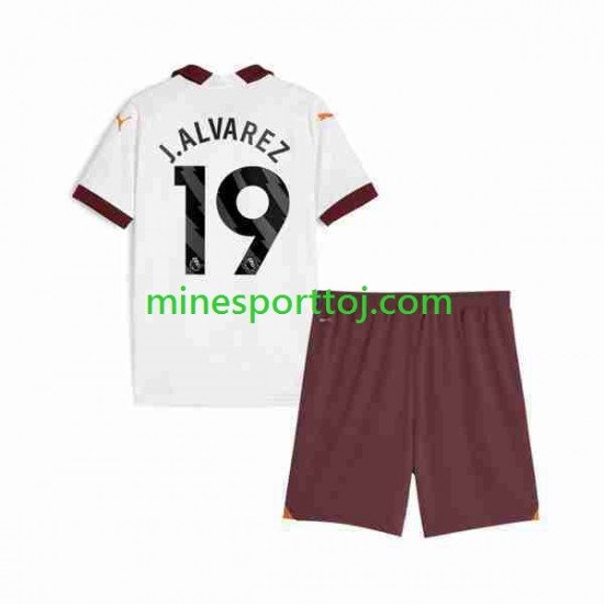 Manchester City Julian Alvarez 19 Børne Udebane Fodboldtrøje 2023-2024 Lange Ærmer