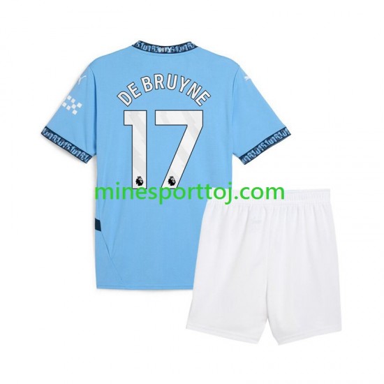 Manchester City Kevin De Bruyne 17 Børne Hjemmebane Blå Fodboldtrøje 2024-2025 Lange Ærmer