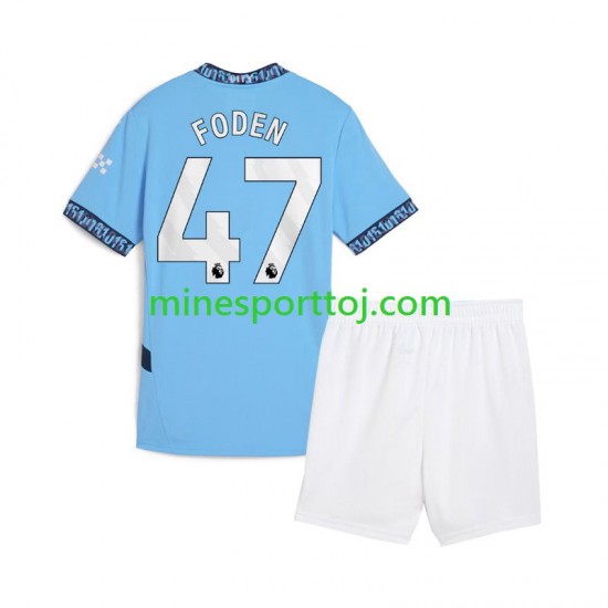Manchester City Phil Foden 47 Børne Hjemmebane Blå Fodboldtrøje 2024-2025 Lange Ærmer
