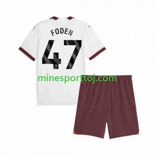 Manchester City Phil Foden 47 Børne Udebane Fodboldtrøje 2023-2024 Lange Ærmer