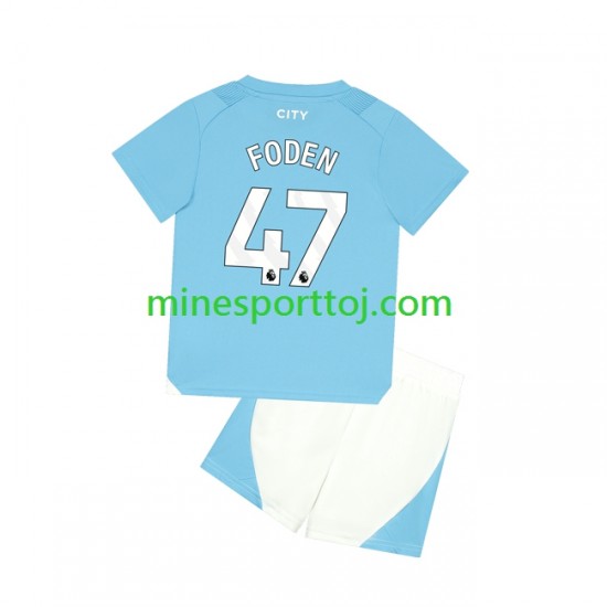 Manchester City Phil Foden 47 Børne Hjemmebane Fodboldtrøje 2023-2024 Lange Ærmer
