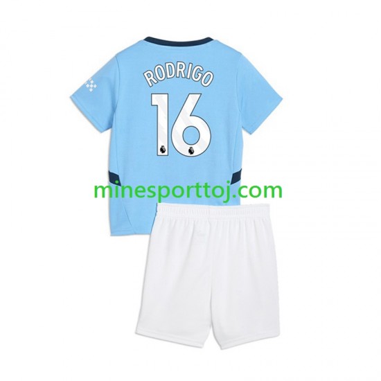 Manchester City RODRIGO 16 Børne Hjemmebane Fodboldtrøje 2024-2025 Lange Ærmer