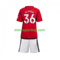 Manchester United Anthony Elanga 36 Børne Hjemmebane Fodboldtrøje 2023-2024 Lange Ærmer