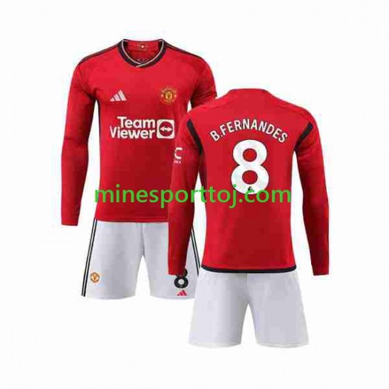 Manchester United B Fernandes 8 Børne Hjemmebane Fodboldtrøje 2023-2024 med Korte Ærmer