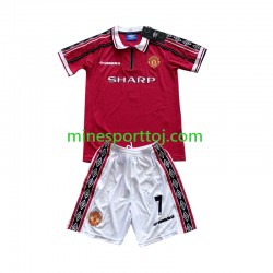 Manchester United Beckham 7 1998-1999 Børne Retro Hjemmebane Fodboldtrøje Lange Ærmer