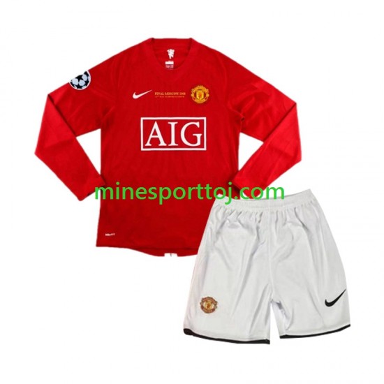 Manchester United Champion League 2007 Børne Retro Hjemmebane Fodboldtrøje med Korte Ærmer Manchester United Champion League 2007 Børne Retro Hjemmebane Fodboldtrøje med Korte Ærmer