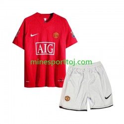 Manchester United 2007 Børne Retro Hjemmebane Fodboldtrøje Lange Ærmer