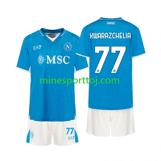 Napoli Khvicha Kvaratskhelia 77 Børne Hjemmebane Fodboldtrøje 2024-2025 Lange Ærmer