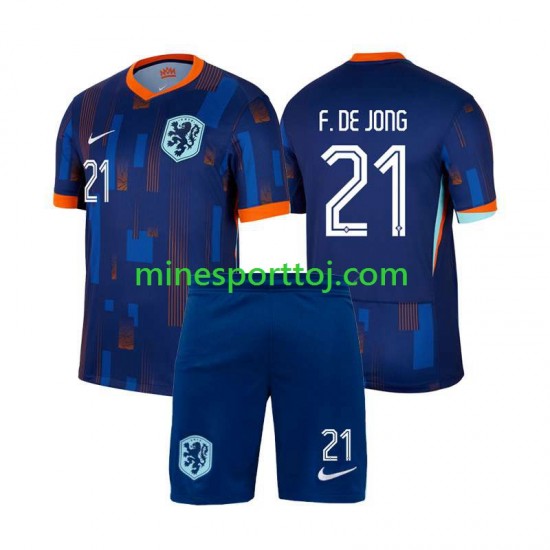 Holland Frenkie de Jong 21 Euro 2024 Børne Udebane Fodboldtrøje Lange Ærmer