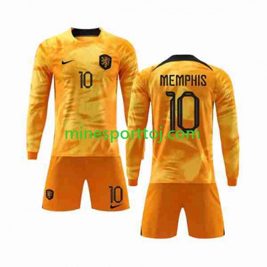 Holland Memphis 10 Børne Hjemmebane Fodboldtrøje VM 2022 med Korte Ærmer