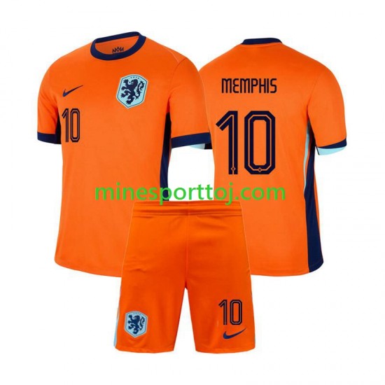 Holland Memphis Depay 10 Euro 2024 Børne Hjemmebane Fodboldtrøje Lange Ærmer