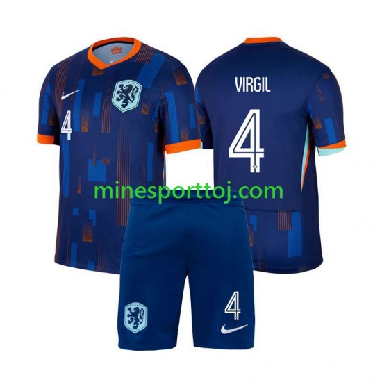 Holland Virgil van Dijk 4 Euro 2024 Børne Udebane Fodboldtrøje Lange Ærmer