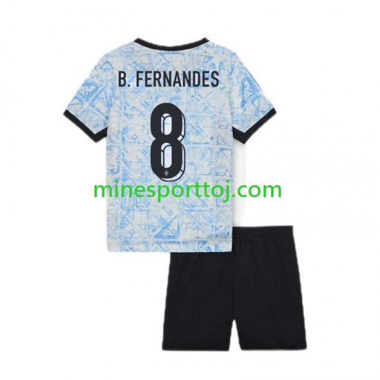 Portugal Bruno Fernandes 8 Euro 2024 Børne Udebane Fodboldtrøje Lange Ærmer