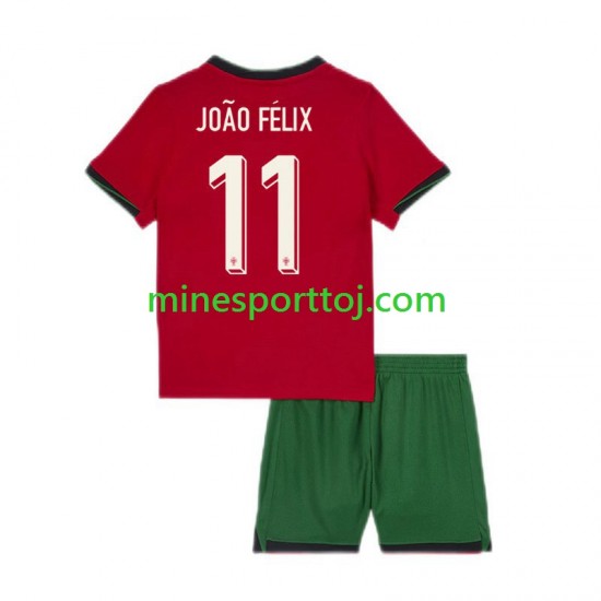 Portugal Joao Felix 11 Euro 2024 Børne Hjemmebane Fodboldtrøje Lange Ærmer